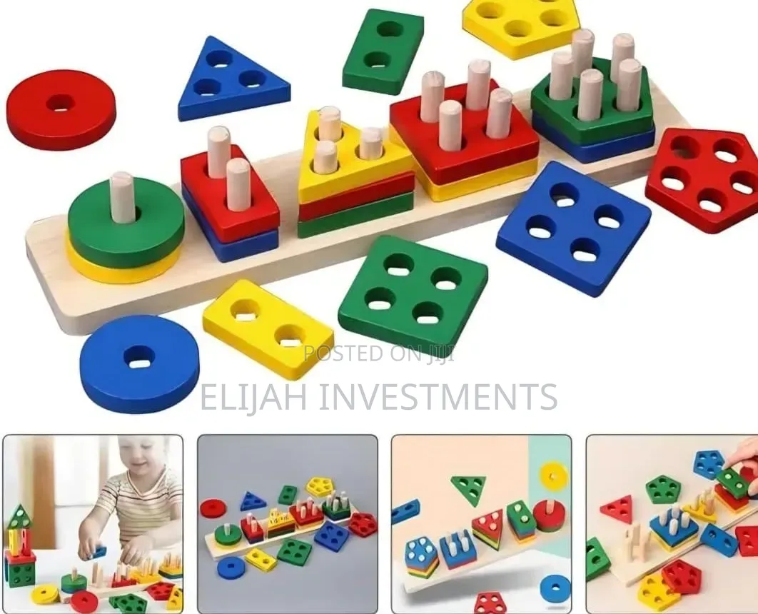 Kids Wooden Shape Sorter and Stacking Toy