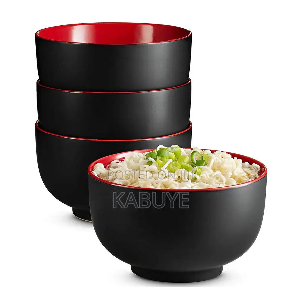Black and Red Melamine Japanese-Style Noodle Bowls.