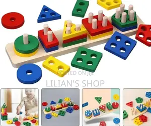 Kids Wooden Shape Sorter and Stacking Toy