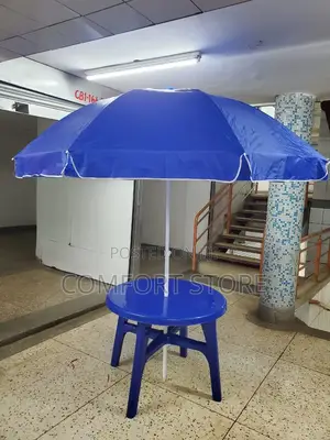 Beach Umbrella in Blue With a Durable Table