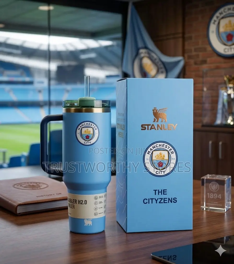 Man City Stanley Cup With a Straw