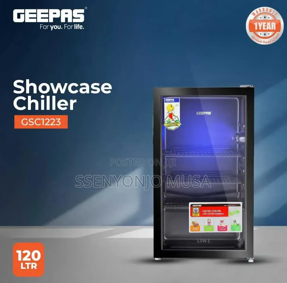 Geepas 120l Showcase Chiller – Glass Door Beverage Fridge