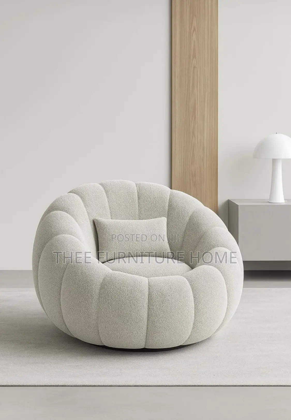 Home Garret Armchair in Natural Fabric and Undulating Curves
