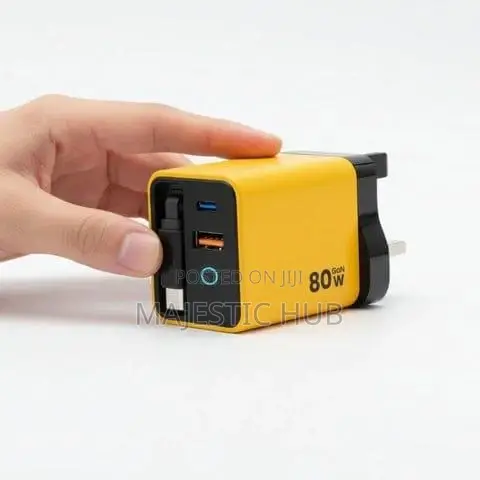80w Gan Charger With Retractable Type-C Cable Fast Charging Adapter