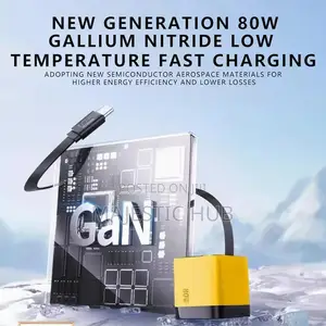 80w Gan Charger With Retractable Type-C Cable Fast Charging Adapter