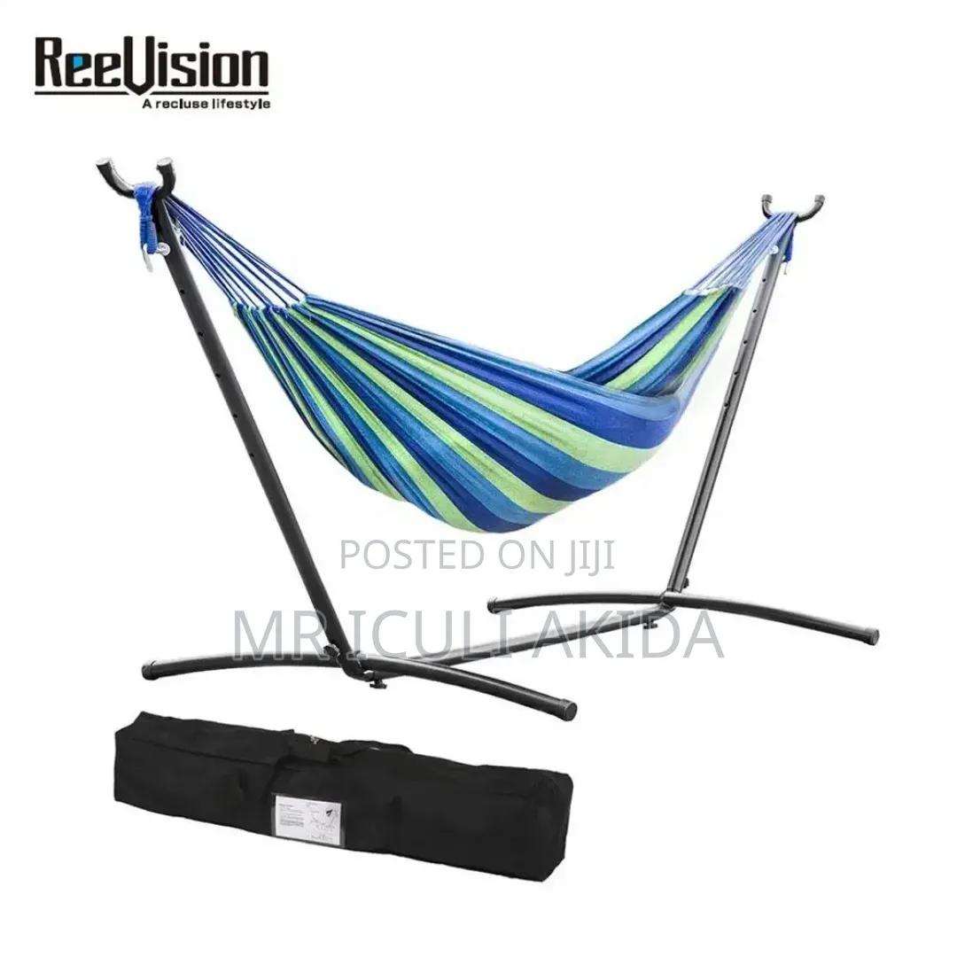 Portable Brazilian-Style Double Hammock Complete With Steel Stand