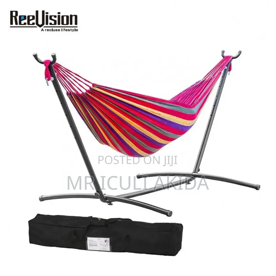 Portable Brazilian-Style Double Hammock Complete With Steel Stand
