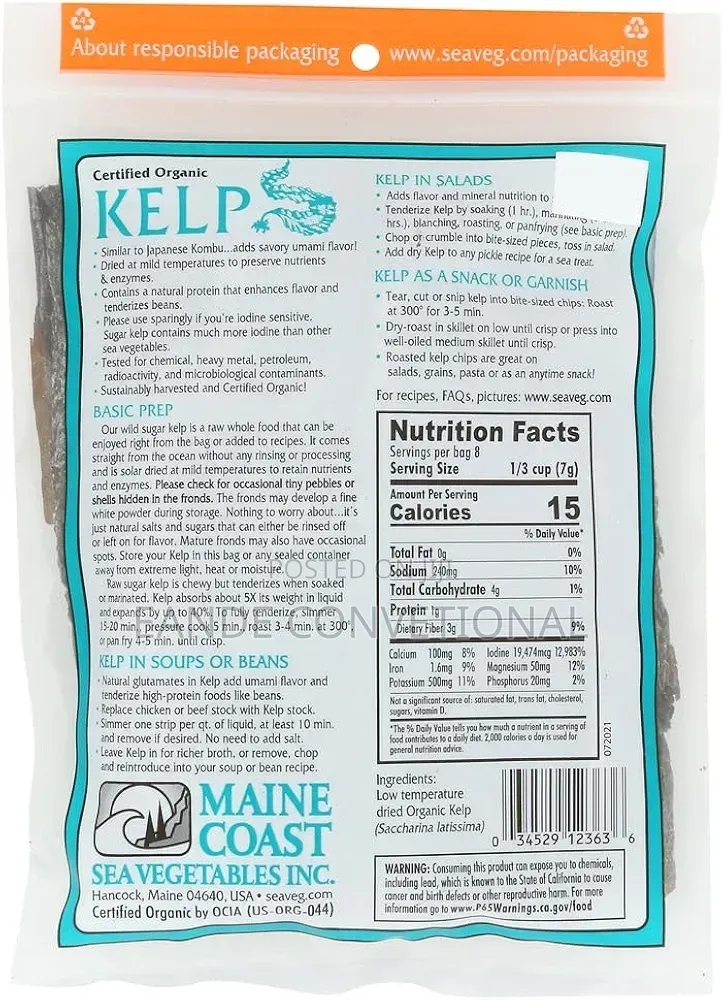 Kelp Wild Atlantic Kombu, Maine Coast Sea Vegetables