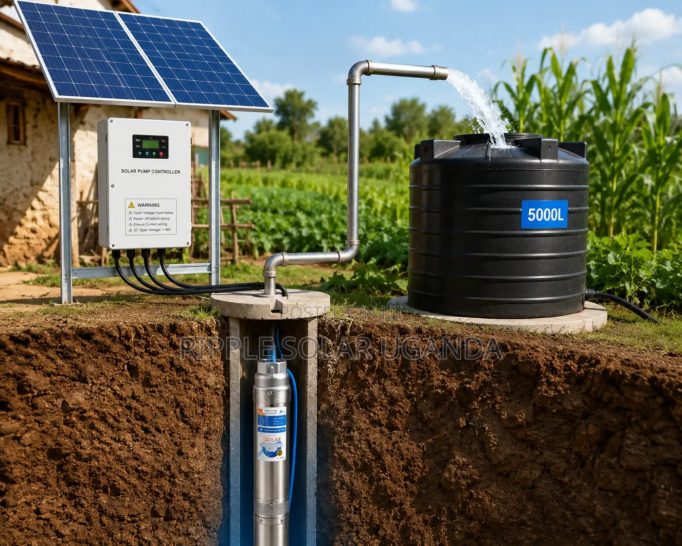 750w Solar Borehole Pump 29m Head High Flow 96v Deep Well Water Pump