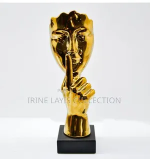 79 Gold Porcelain "Hush" Gesture Sculpture.