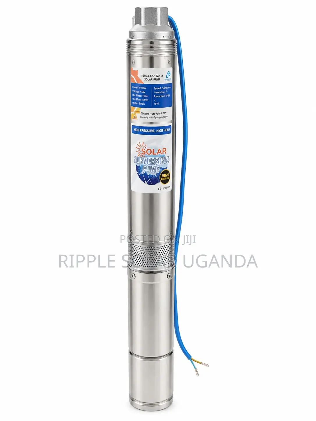 1100w Solar Borehole Pump 102m Head 144v High Pressure Deep Well Pump