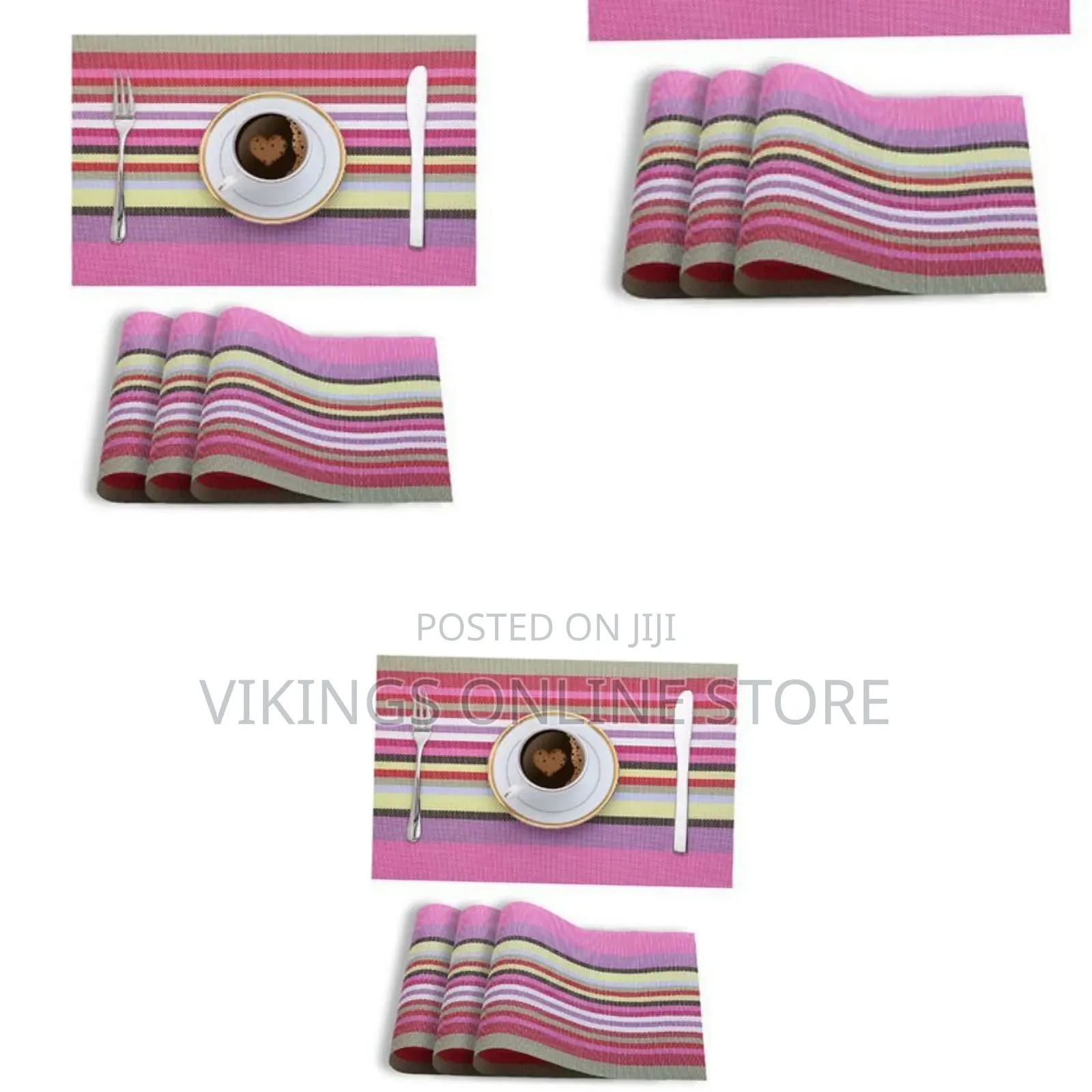 6 Pieces of Placemats Table Mats With a Runner - Pink