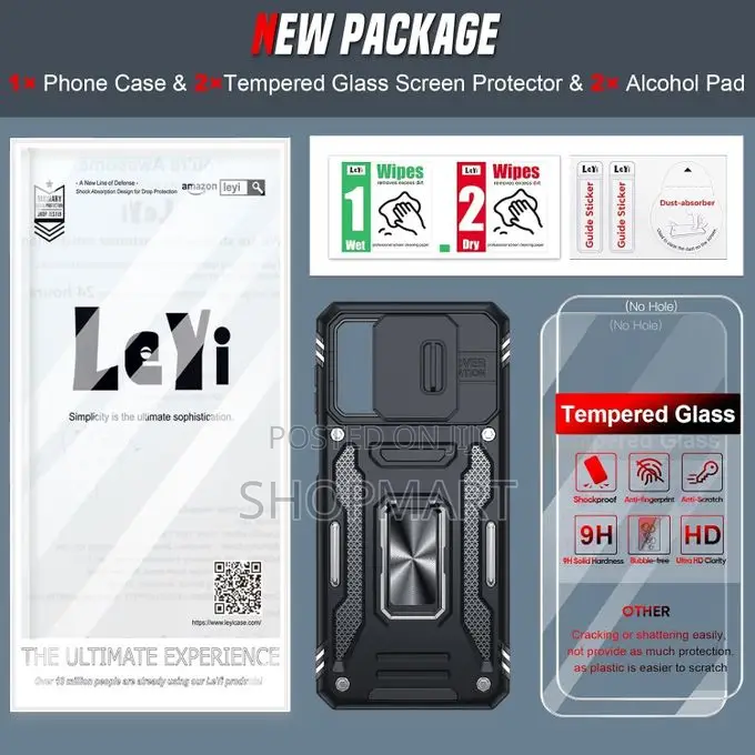 Moto G54 Case, With Camera Lens Cover Slider, 2 Screen Protectors