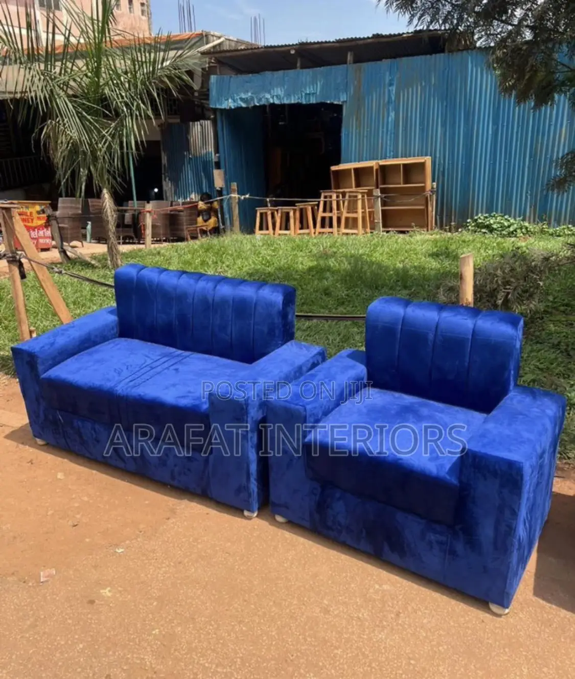 Royal Blue Velvet Tuft Lounge Set 