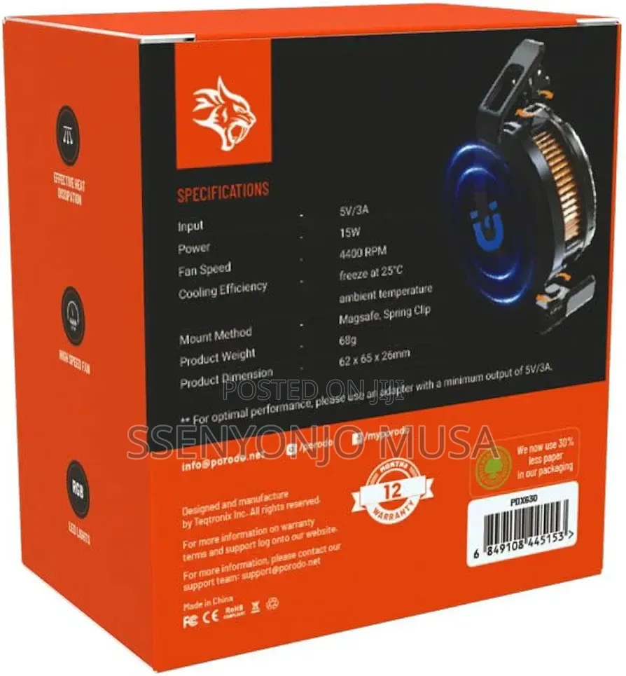 Porodo Gaming Wireless Charging Phone Cooler – 15w Wireless Charging.