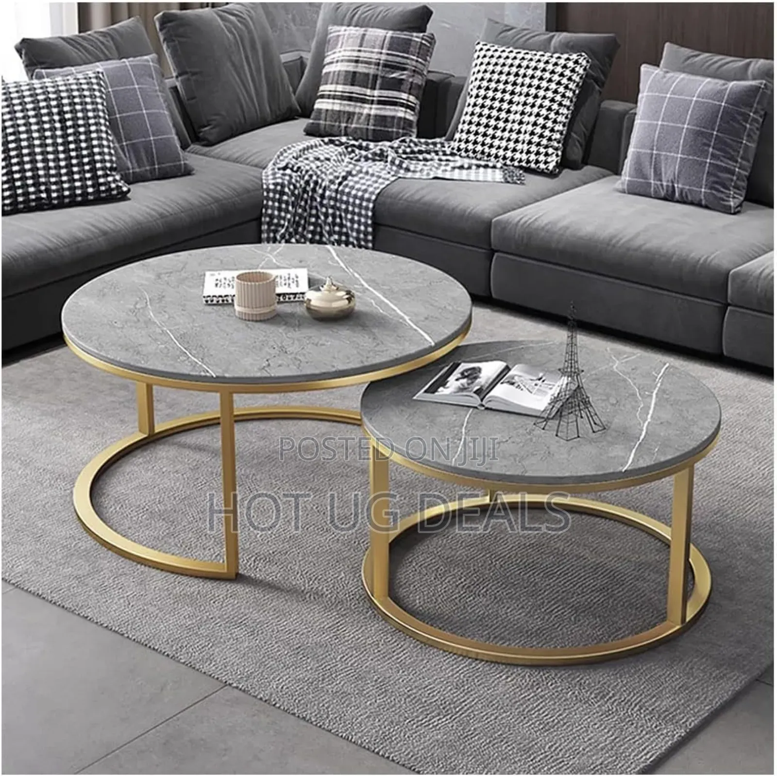 Set of 2 End Coffee Round Table for Living Room Balcony