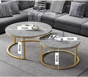 Set of 2 End Coffee Round Table for Living Room Balcony