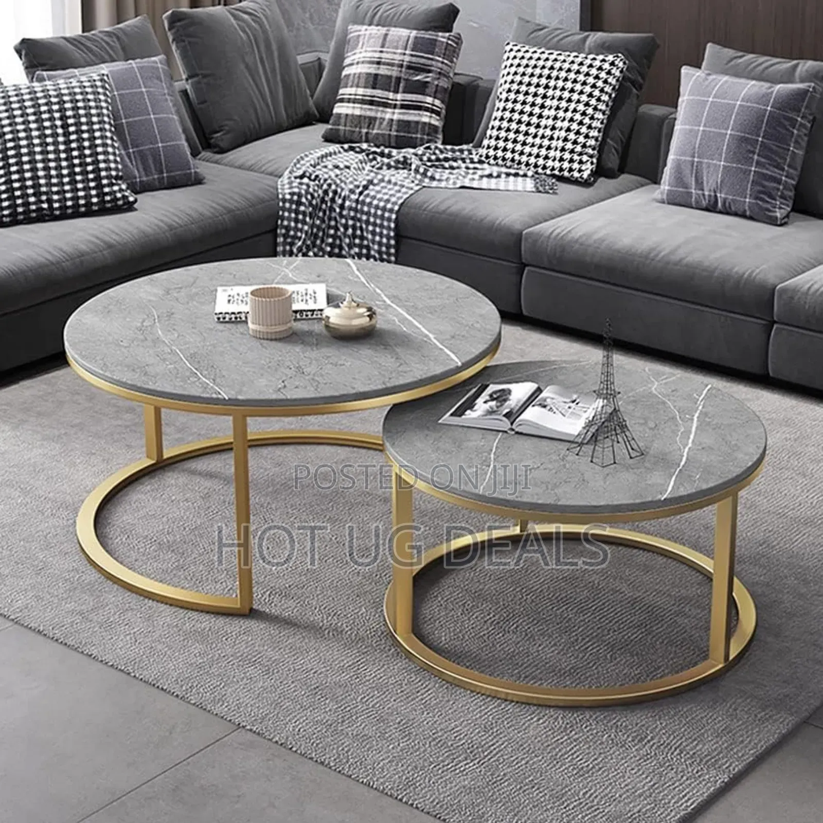 Set of 2 End Coffee Round Table for Living Room Balcony