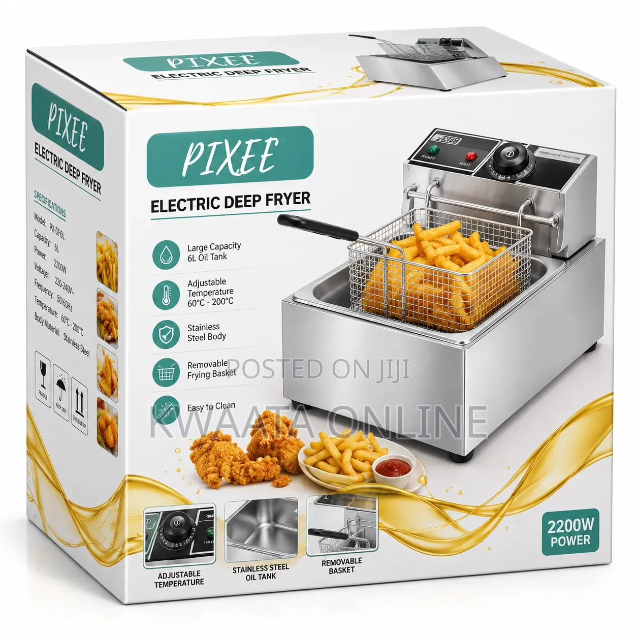 6l. Pixel Electric Deep Fryer Single Basket 2500w