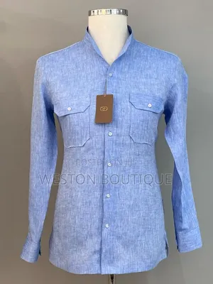 Collarless Men's Double Pocket Gentle Linen Shirts