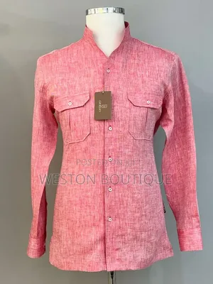 Collarless Men's Double Pocket Gentle Linen Shirts