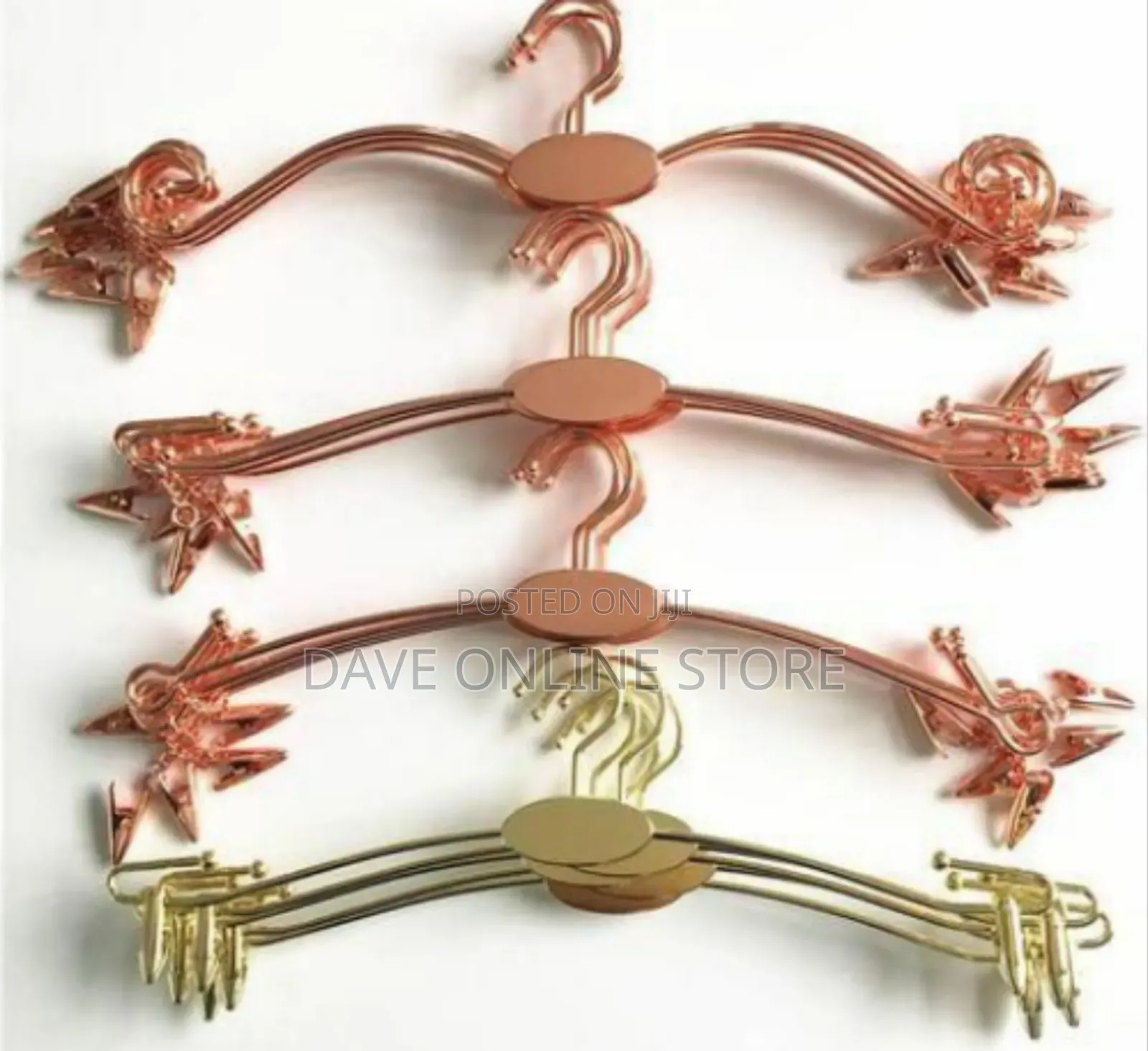 Set of 5 Rose Gold Metal Hangers With Clips