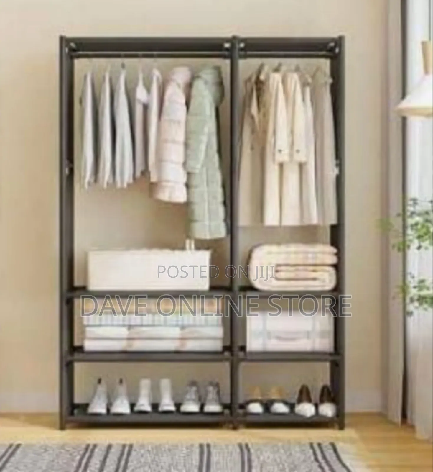 Spacious Double-Row Portable Fabric Wardrobe With Storage Shelves