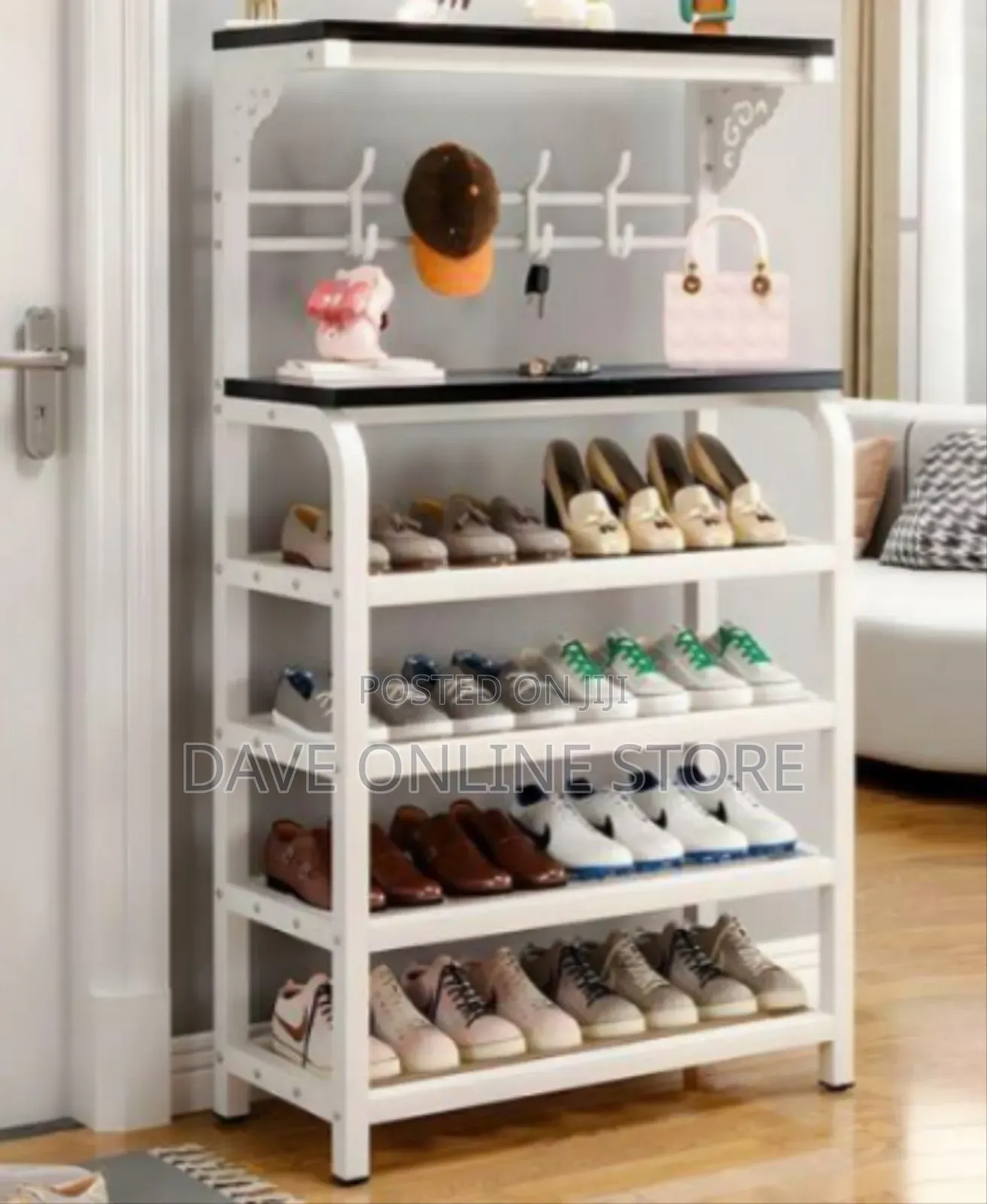 Multi-Tier Entryway Organizer Rack With Shoe Storage Hanging