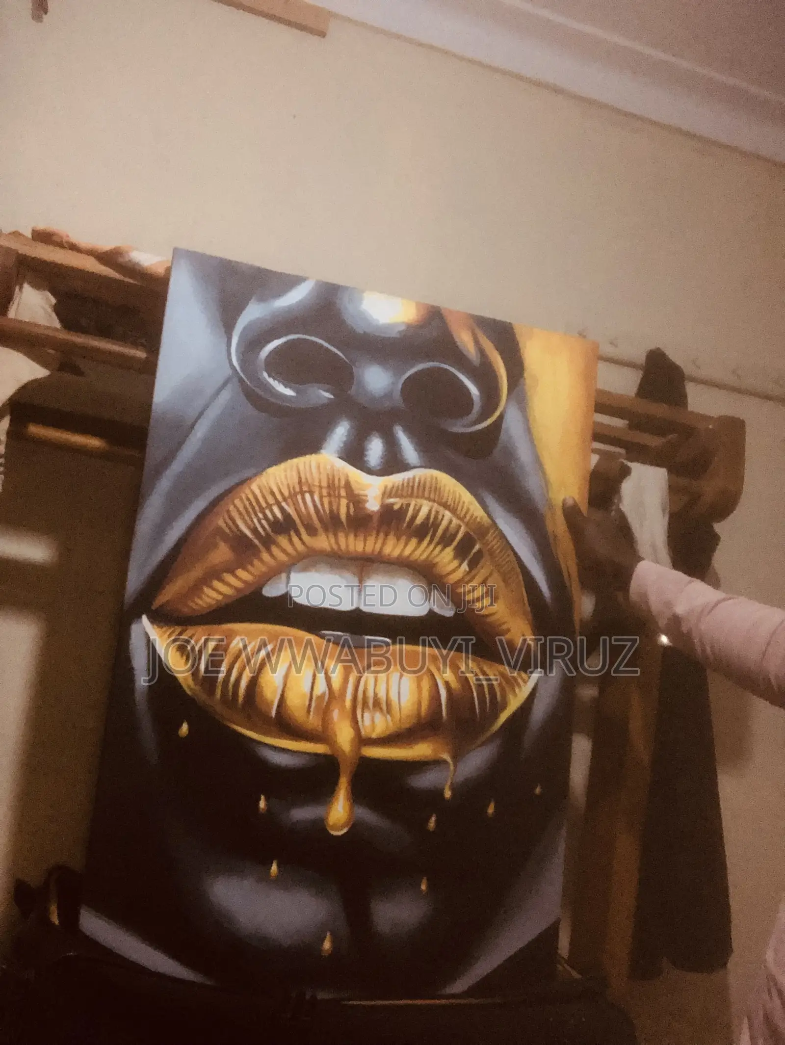 Original Modern Gold Lips Canvas Painting
