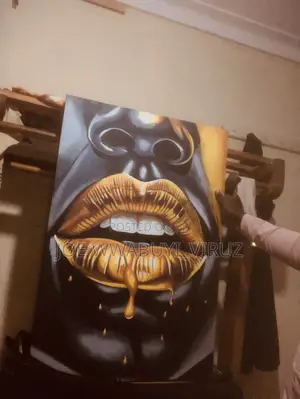 Original Modern Gold Lips Canvas Painting