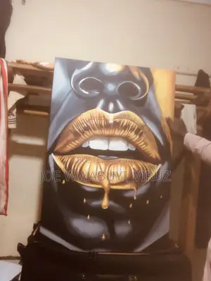 Original Modern Gold Lips Canvas Painting