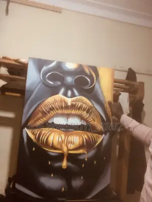 Original Modern Gold Lips Canvas Painting