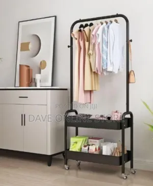 Multi-Functional Mobile Garment Rack With Two-Tier Storage Trolley