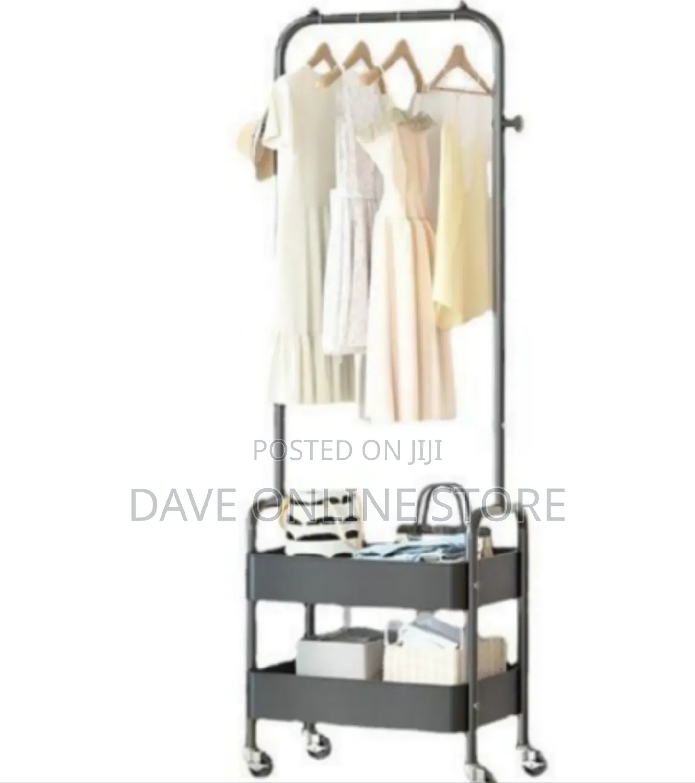 Multi-Functional Mobile Garment Rack With Two-Tier Storage Trolley