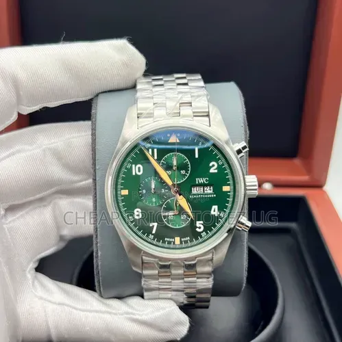 This Is an Iwc Pilot Chronograph With a Green Dial.