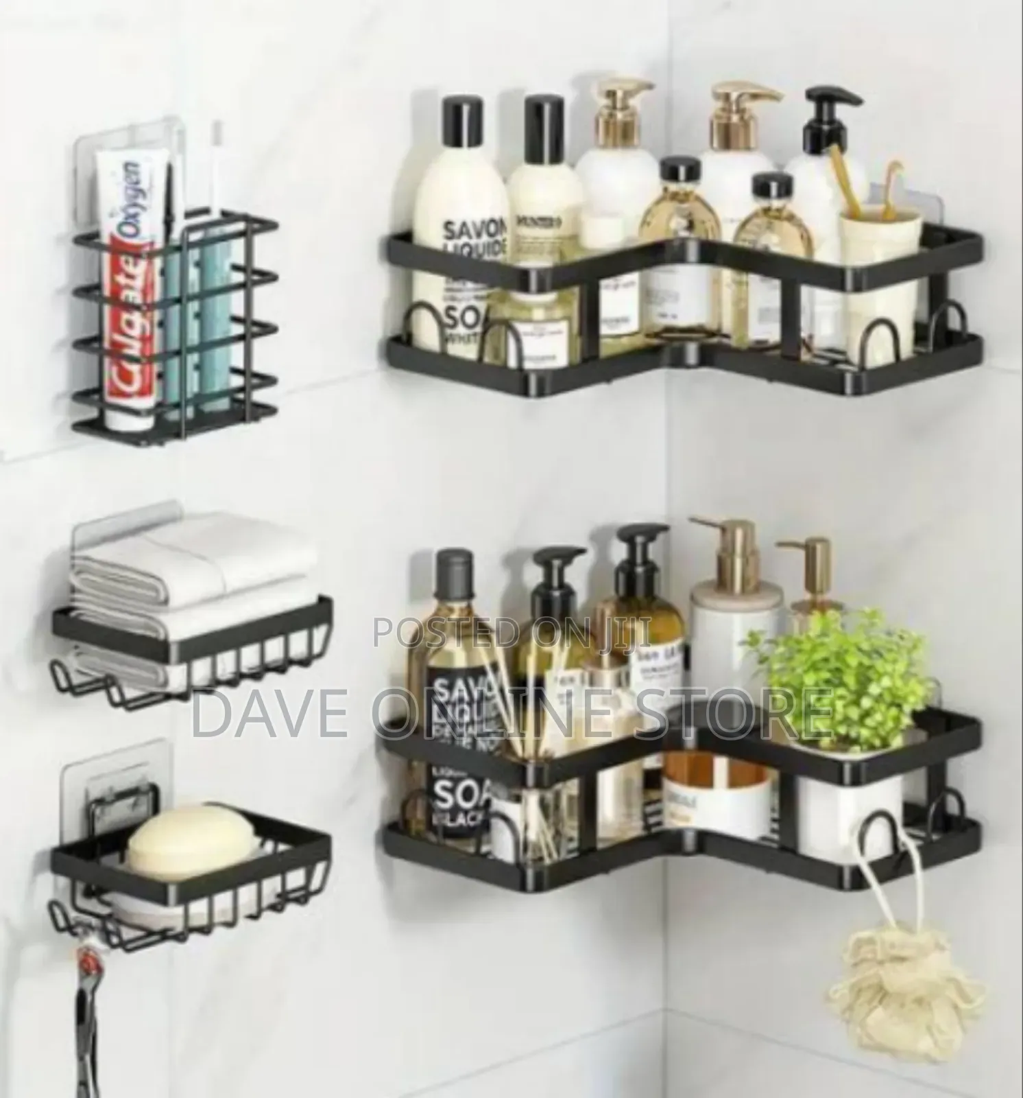 Versatile 5-Piece Adhesive Bathroom Organizer Set