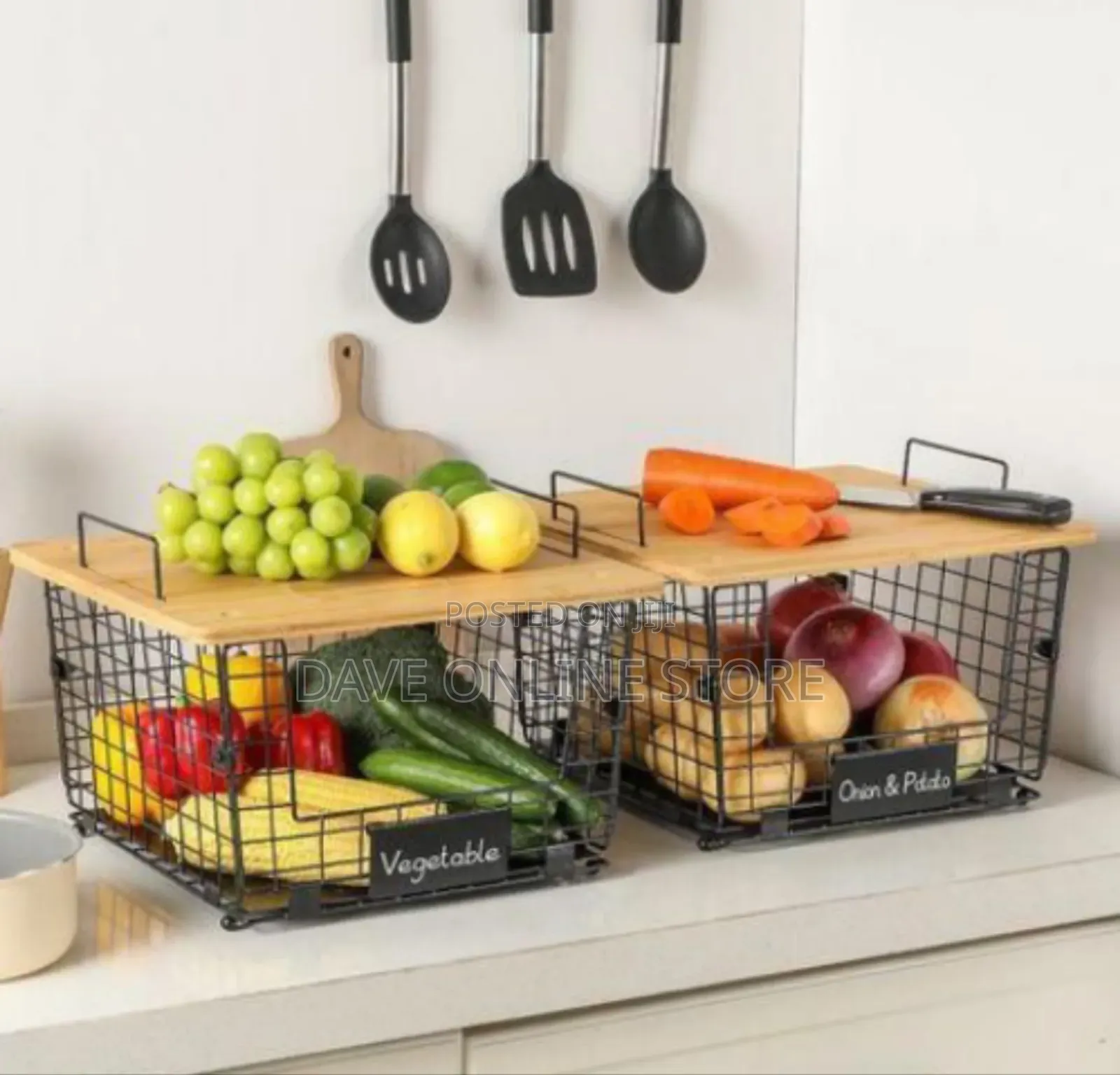 Versatile Stackable Wire Storage Baskets With Wooden Lids