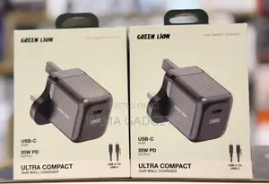 Green Lion Ultra Compact Gan Wall Charger Uk Pin Usb-C 20w With C Toc
