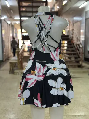 Women’S Swimming Costume Black With White Floral Dress