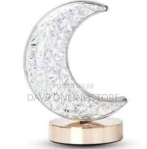 Celestial Crystal Moon Table Lamp With Metallic Base