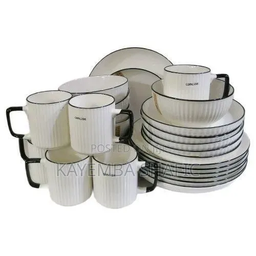 Dinner Ware Full Set Cups,Plates Bowls Black Lining