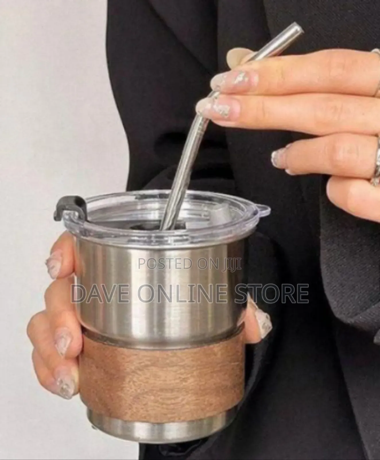 Insulated Stainless Steel Tumbler With Accent Band and Reusable Straws