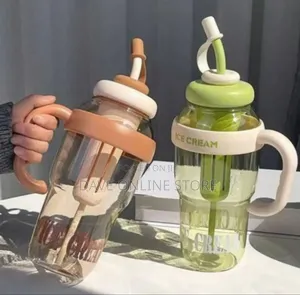 Charming Ice Cream Style Portable Drinking Jar With Handle and Straw