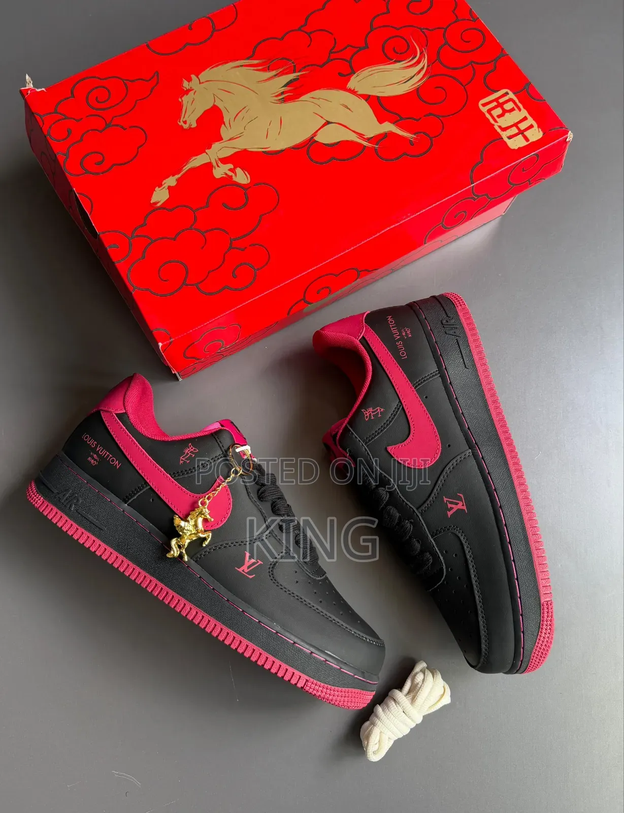 Louis Vuitton Air Force 1 '07 Lv8 Shoes Black and Red