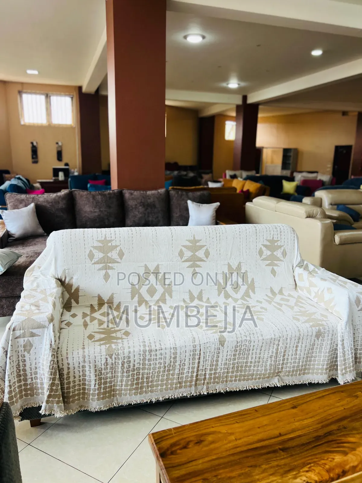 White Woven Sofa Cover With Azetic Pattern