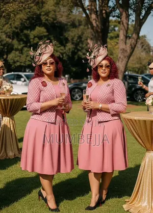 Pink Midi Dress With a Matching Polka Dots Blazer
