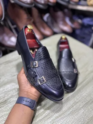 Double Buckle Leather Loafers