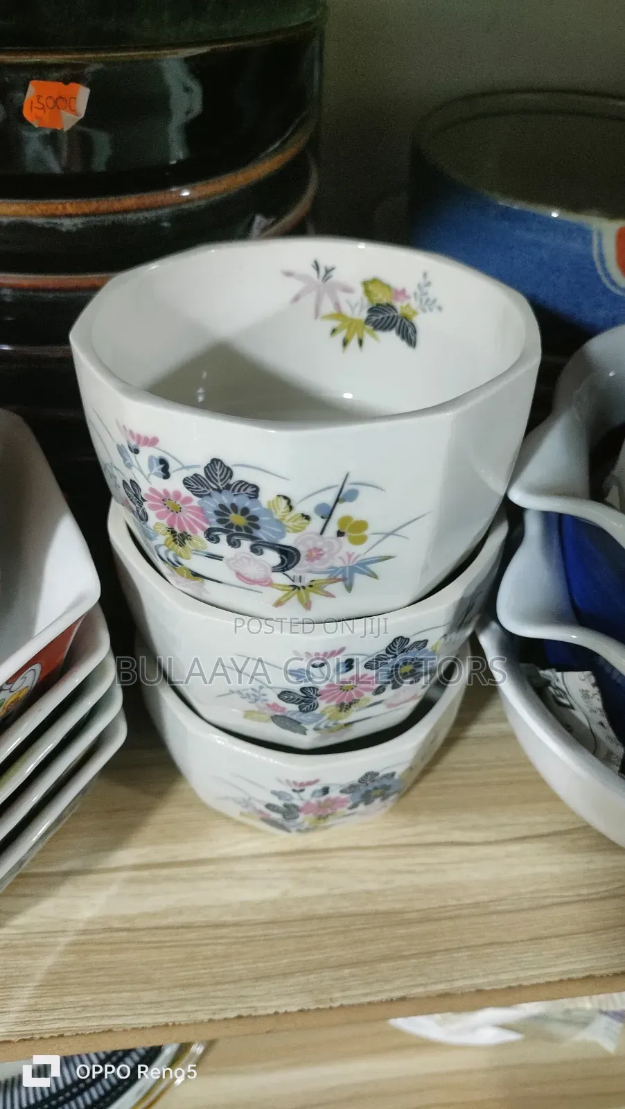 Japanese White Ceramic Rice Bowls Featuring a Delicate Floral Design
