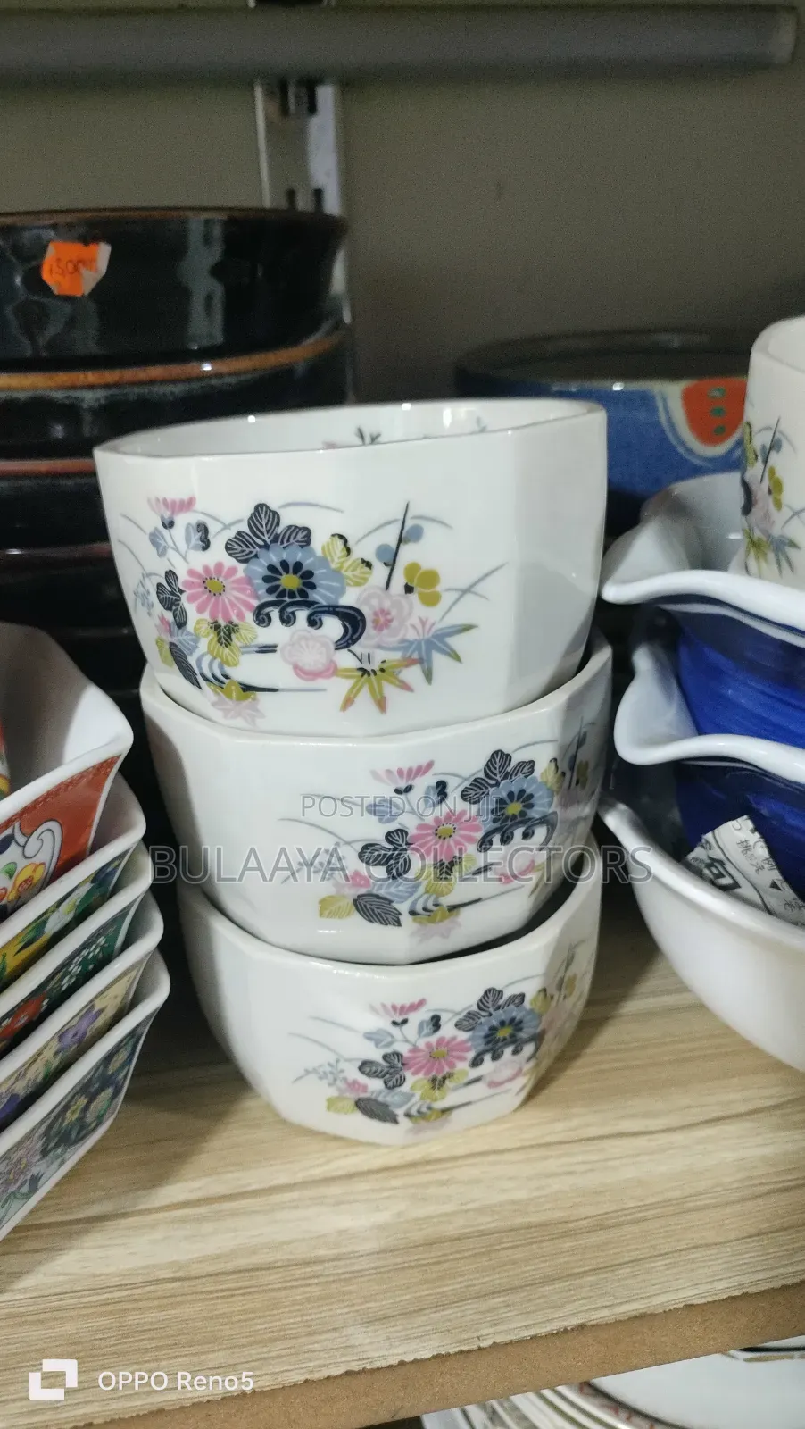 Japanese White Ceramic Rice Bowls Featuring a Delicate Floral Design