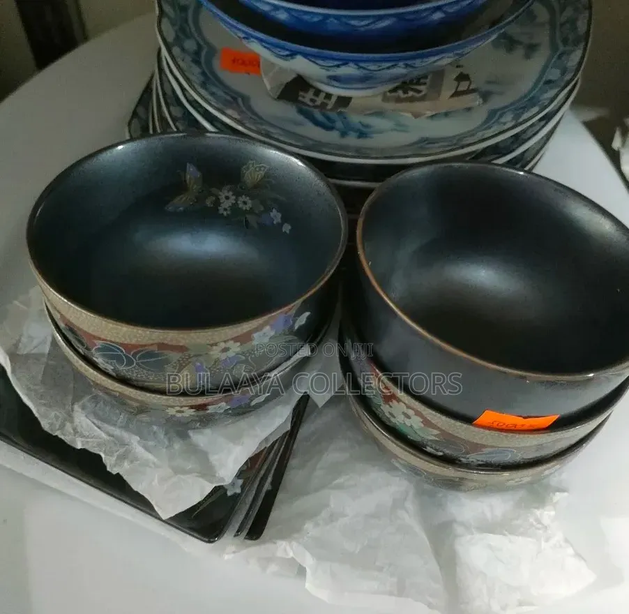 Japanese Ceramic Tea Set Featuring a Bowl and Square Saucer.